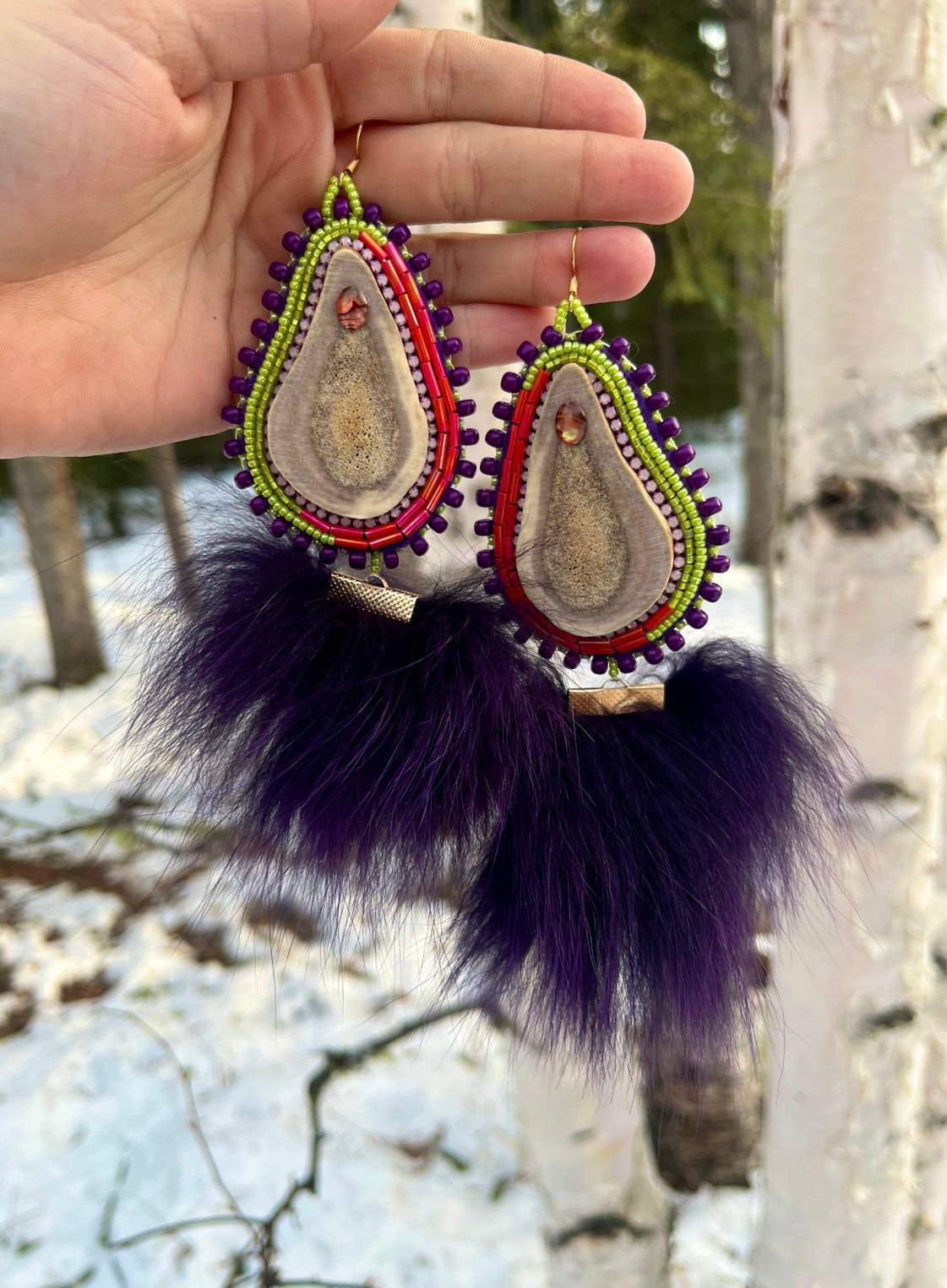 CARIBOU, SHELL, DYED FOX & SALMON SKIN