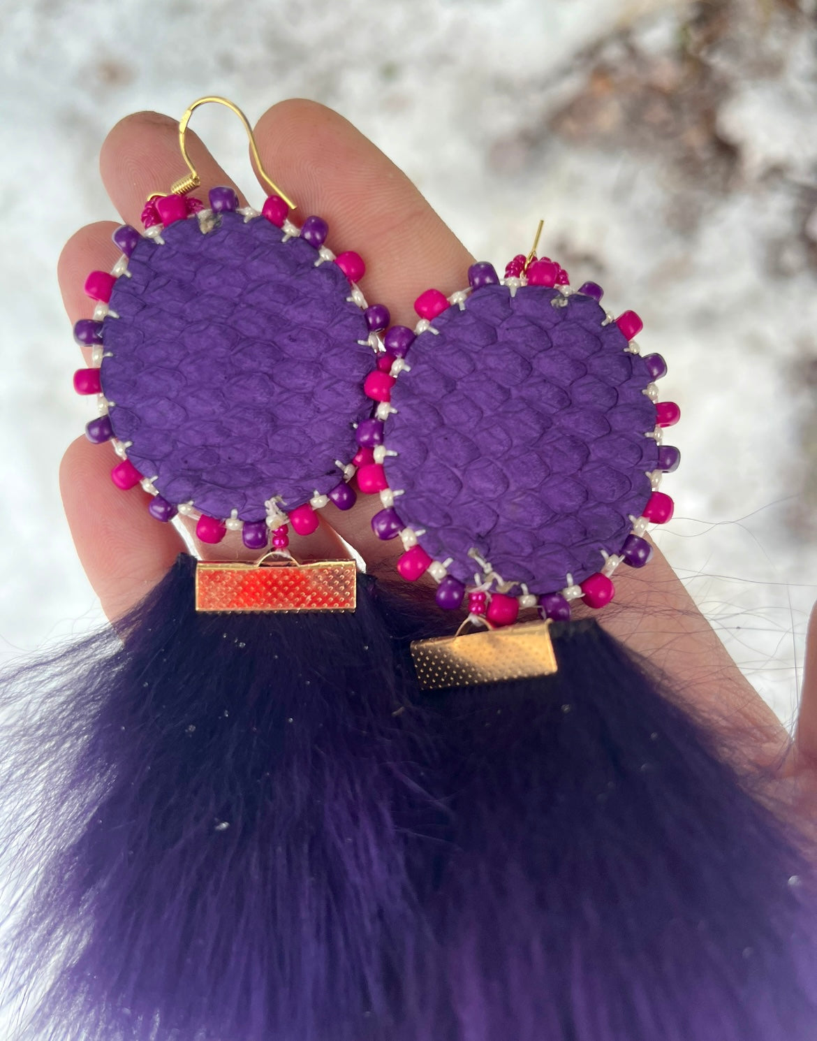 SHELLS, SALMON SKIN & PURPLE FOX FUR