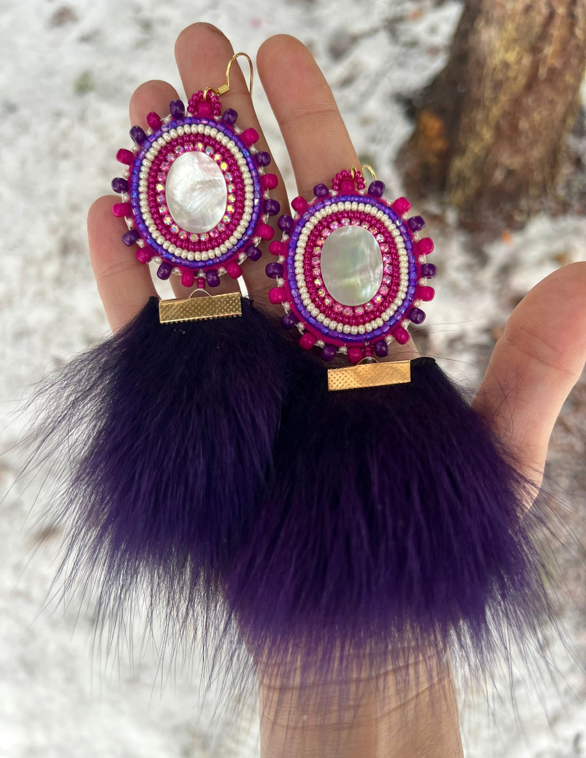 SHELLS, SALMON SKIN & PURPLE FOX FUR
