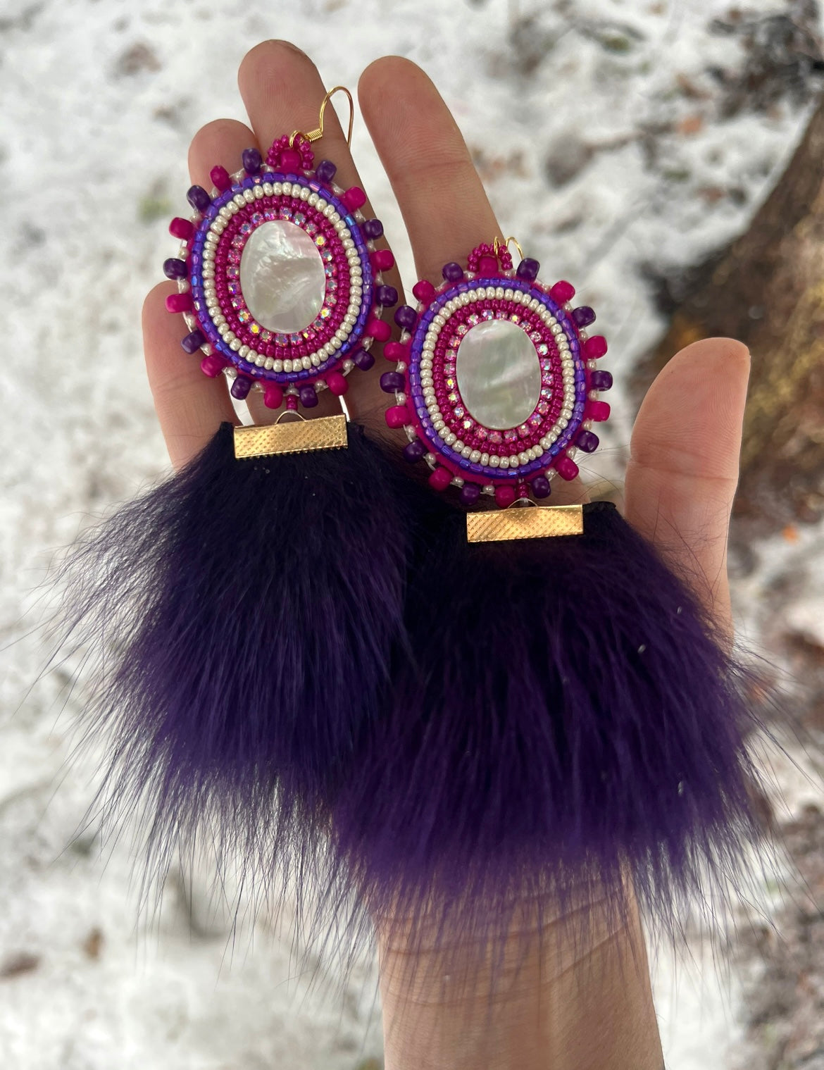 SHELLS, SALMON SKIN & PURPLE FOX FUR