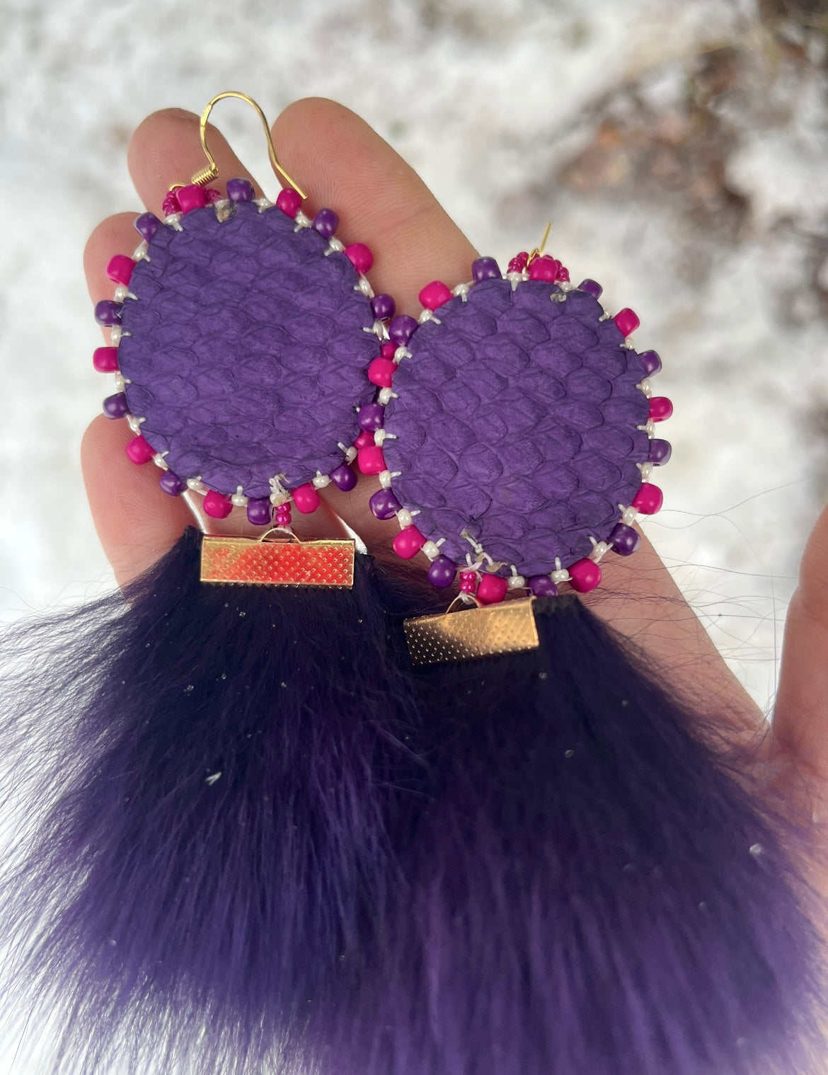 SHELLS, SALMON SKIN & PURPLE FOX FUR