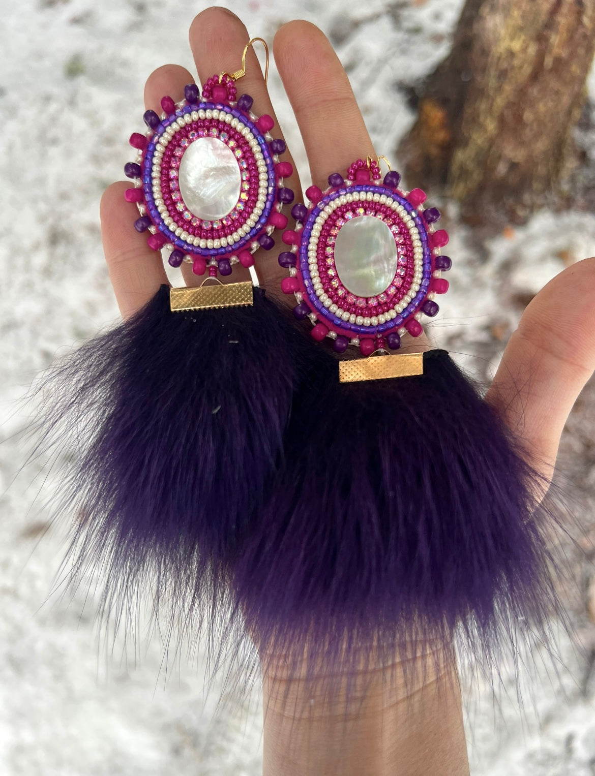 SHELLS, SALMON SKIN & PURPLE FOX FUR