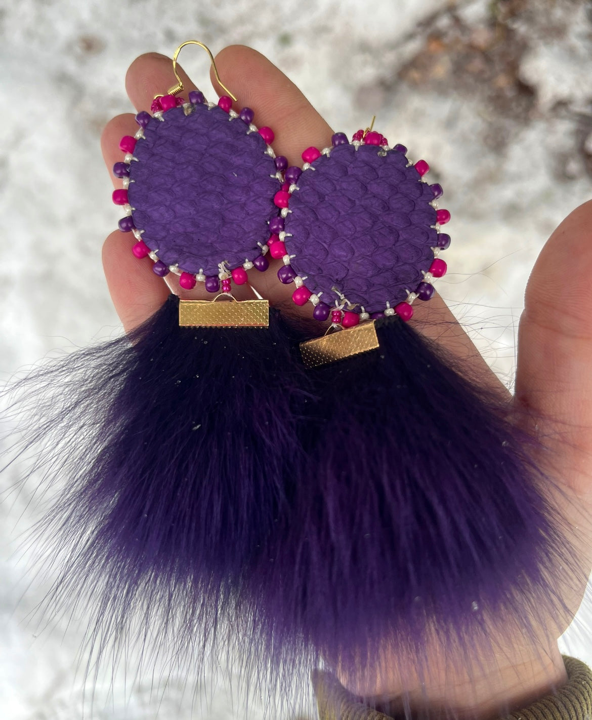 SHELLS, SALMON SKIN & PURPLE FOX FUR