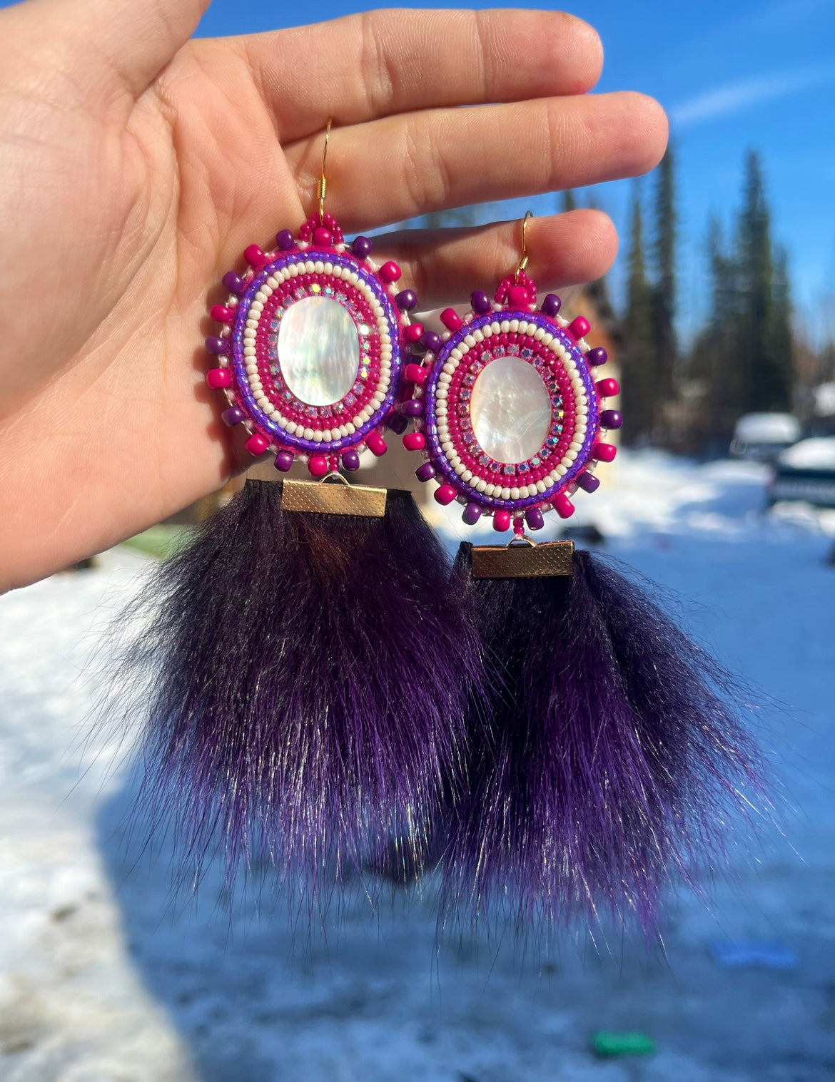 SHELLS, SALMON SKIN & PURPLE FOX FUR