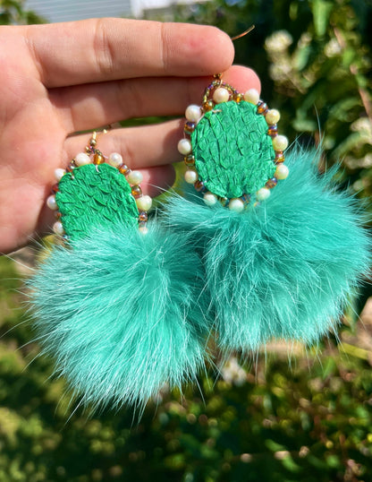 DYED RABBIT FUR PUFFS + SALMON SKIN