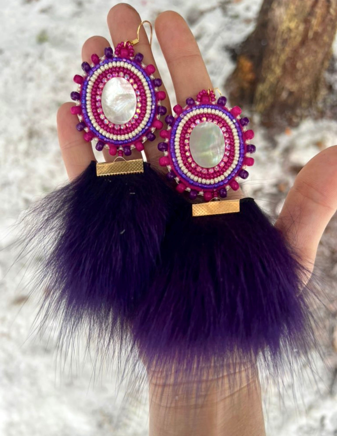 SHELLS, SALMON SKIN & PURPLE FOX FUR