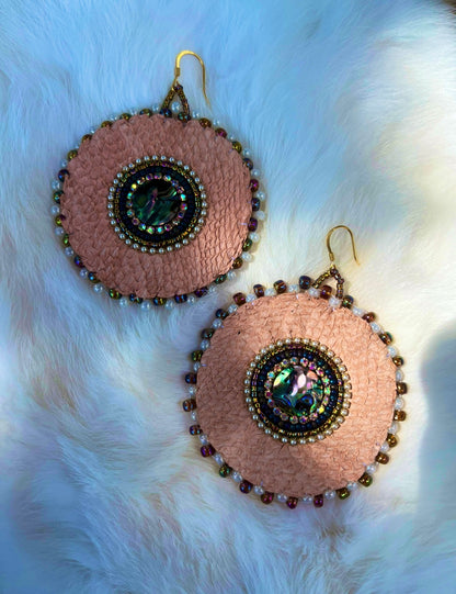 PINK SALMON SKIN + ABALONE CIRCLES