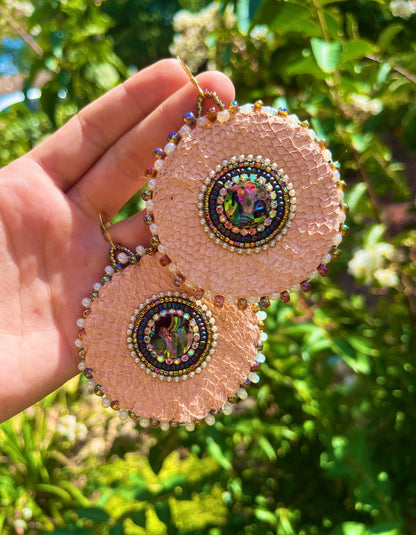 PINK SALMON SKIN + ABALONE CIRCLES