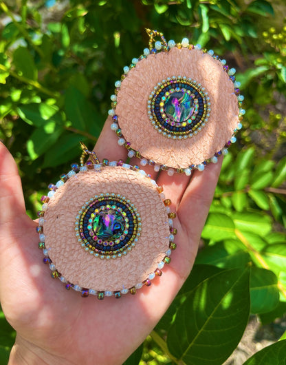 PINK SALMON SKIN + ABALONE CIRCLES