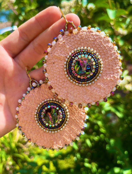 PINK SALMON SKIN + ABALONE CIRCLES