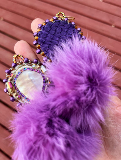 SHELL + PURPLE RABBIT PUFFS W SALMON SKIN BACKING