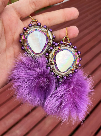 SHELL + PURPLE RABBIT PUFFS W SALMON SKIN BACKING