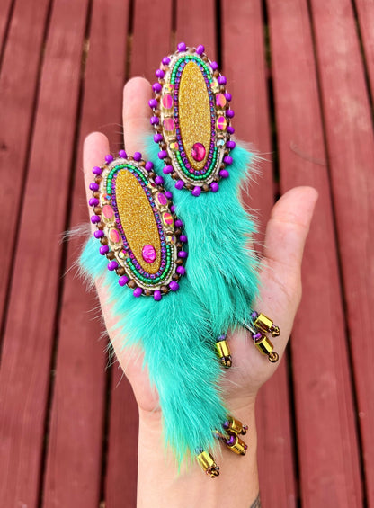 DETACHABLE TEAL RABBIT FUR STATEMENTS