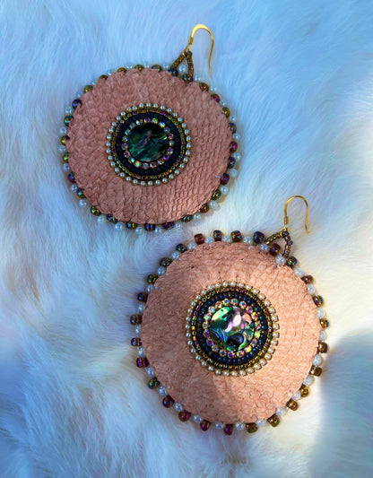 PINK SALMON SKIN + ABALONE CIRCLES