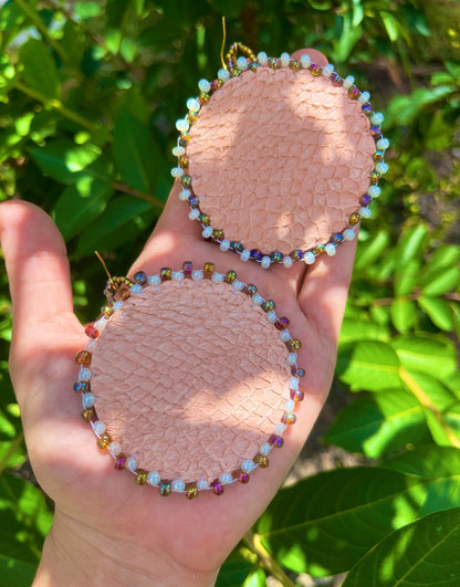 PINK SALMON SKIN + ABALONE CIRCLES