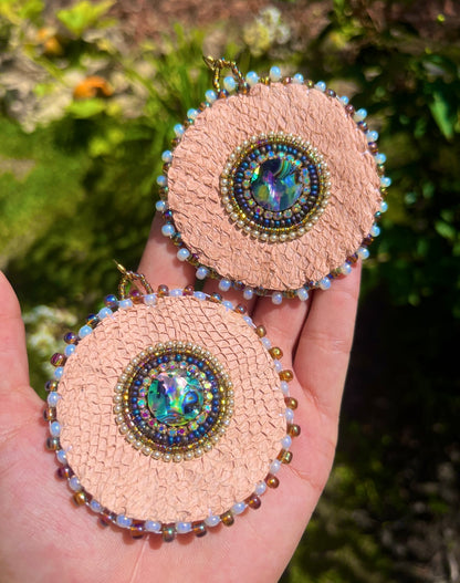 PINK SALMON SKIN + ABALONE CIRCLES