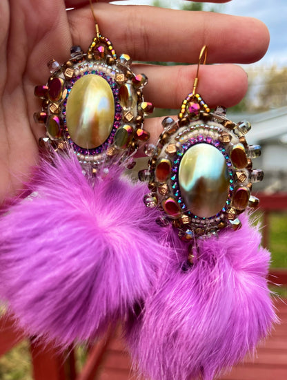 SHELL + LIGHT PURPLE RABBIT FUR PUFFS W SALMON SKIN BACKING