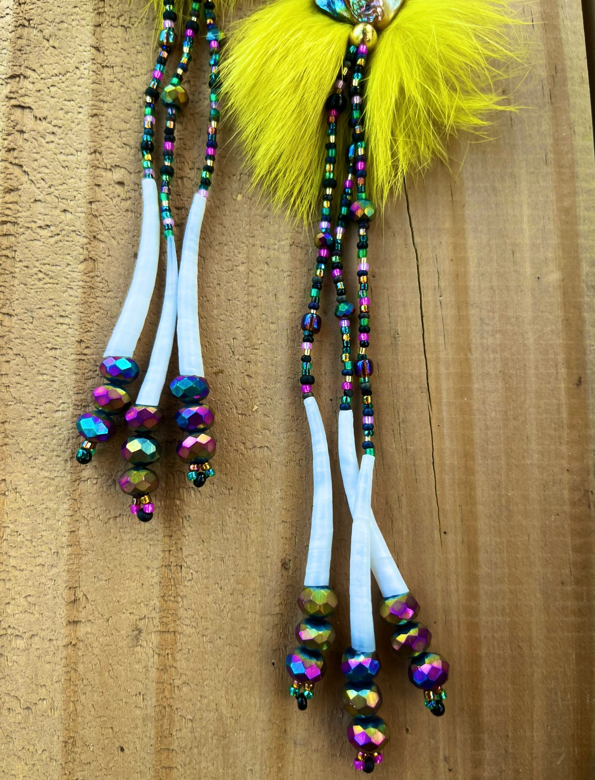 DYED RABBIT FUR + DENTALIUM BEADSOUP