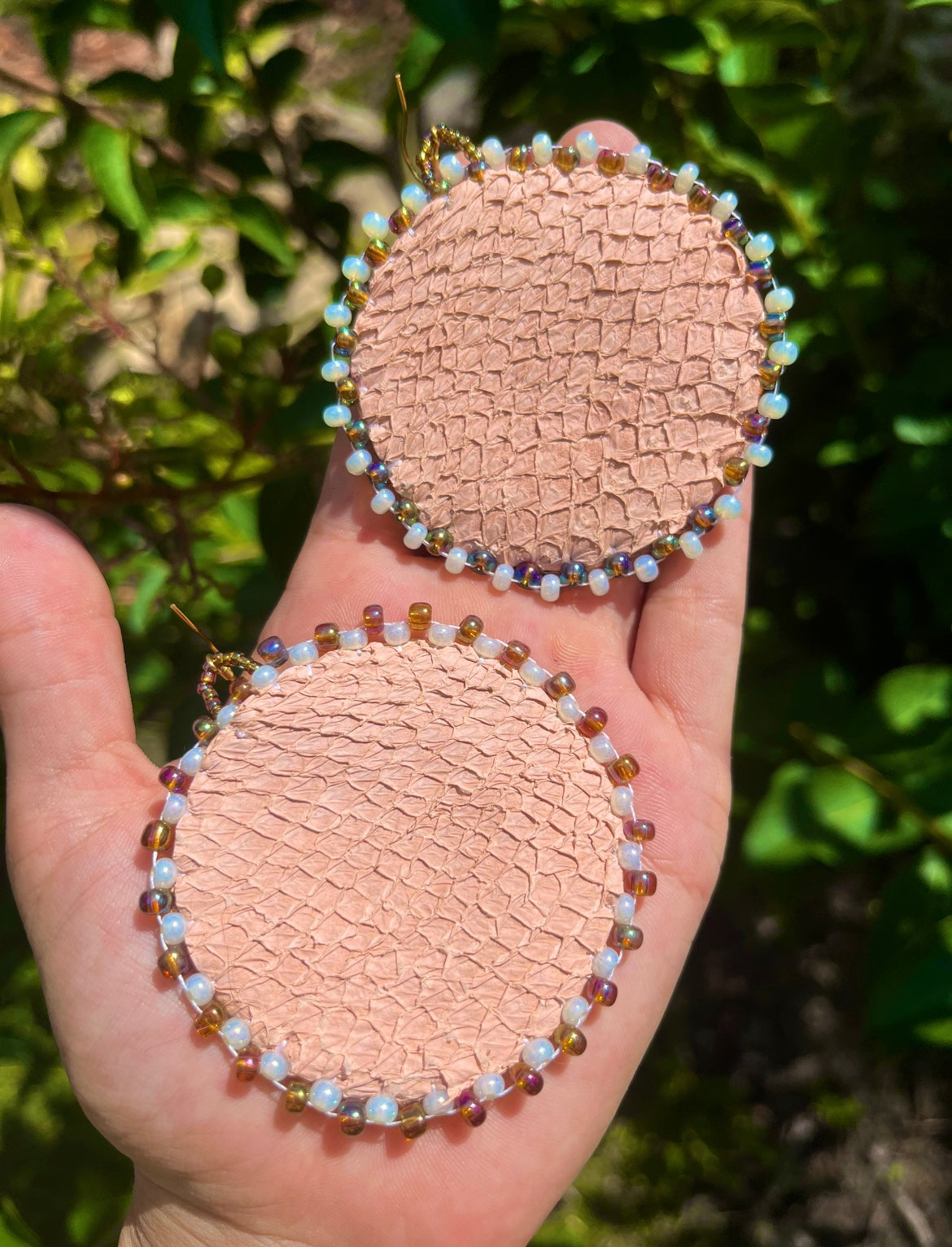 PINK SALMON SKIN + ABALONE CIRCLES