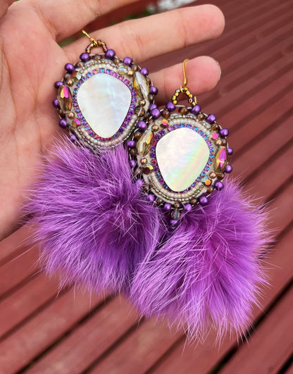 SHELL + PURPLE RABBIT PUFFS W SALMON SKIN BACKING