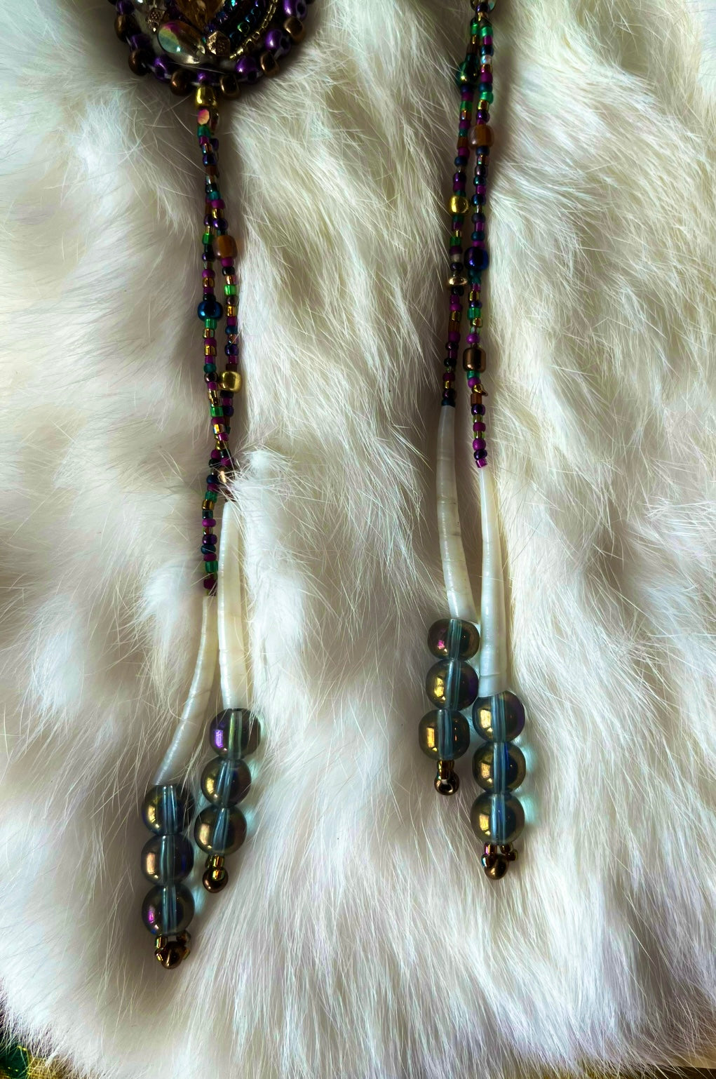 BEADSOUP AND DENTALIUM DROPS WITH SALMON SKIN BACKING