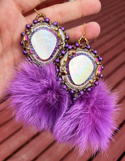 SHELL + PURPLE RABBIT PUFFS W SALMON SKIN BACKING