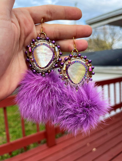 SHELL + PURPLE RABBIT PUFFS W SALMON SKIN BACKING